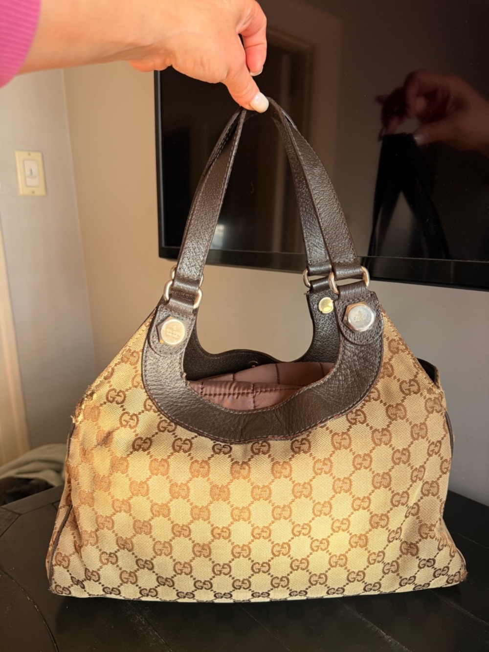Gucci Beige and Brown GG Canvas Shoulder Bag